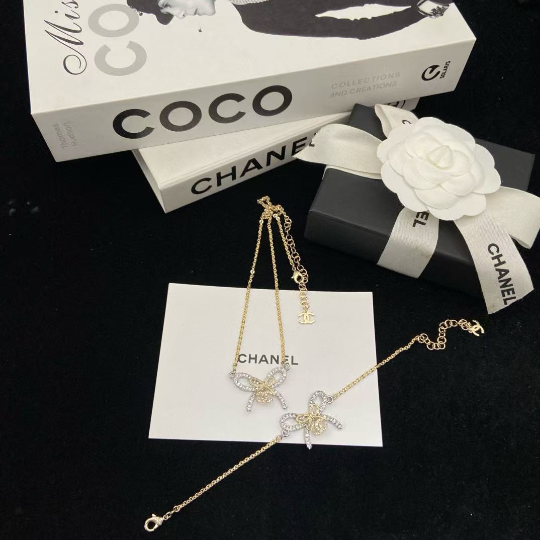 CHANE1 ボウダイヤモンドブレスレット+ネックレス2点セット【50％割引+送料無料】