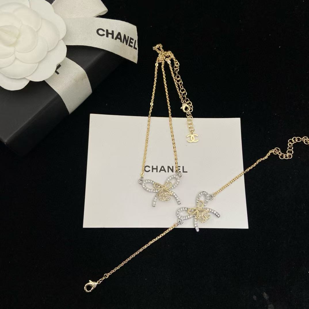 CHANE1 ボウダイヤモンドブレスレット+ネックレス2点セット【50％割引+送料無料】