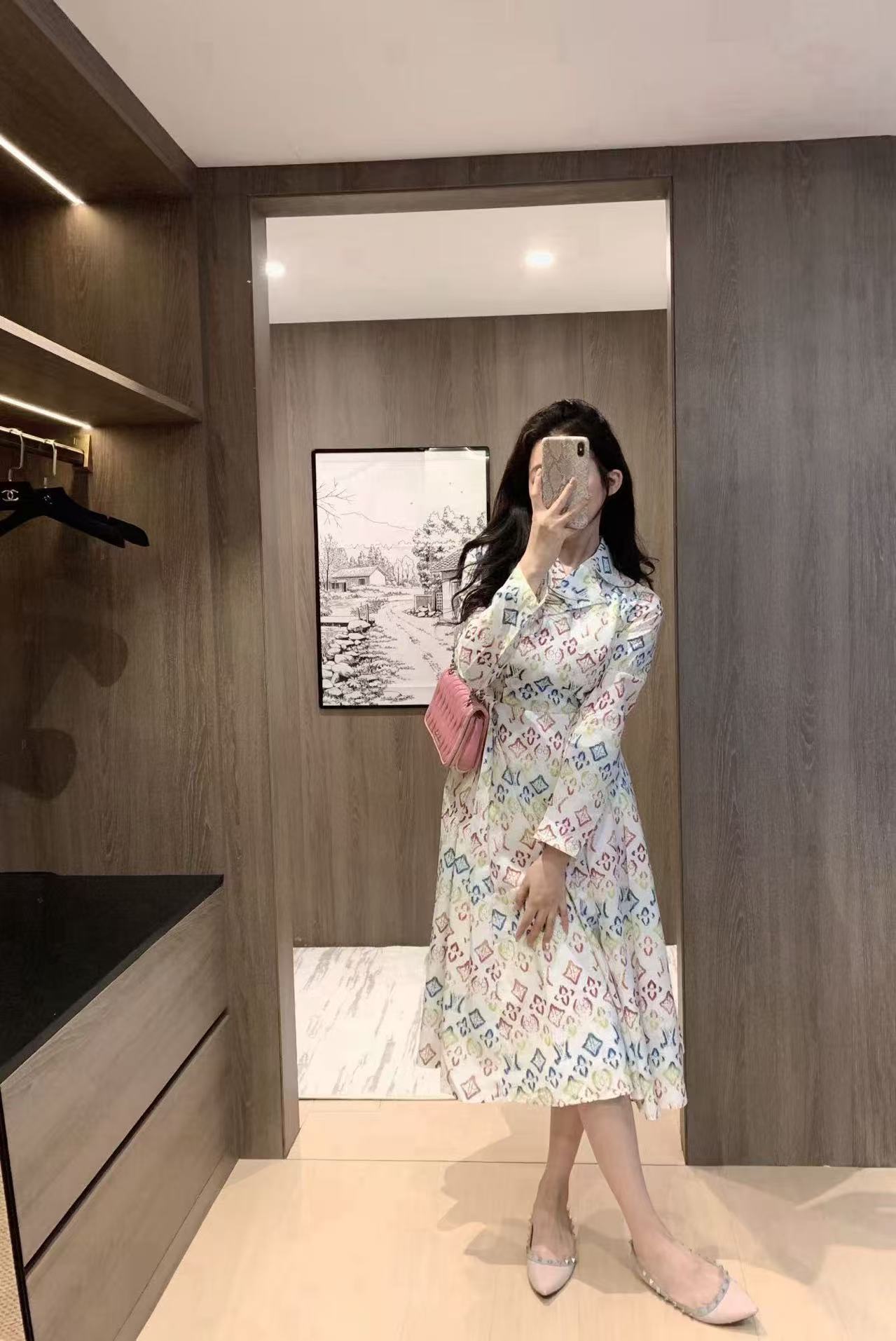 LVプリントの長袖ドレス【50％割引+送料無料】