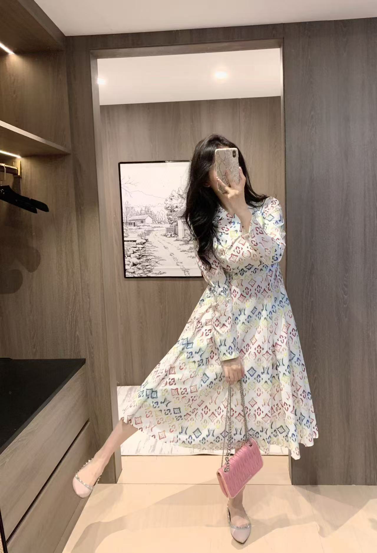 LVプリントの長袖ドレス【50％割引+送料無料】