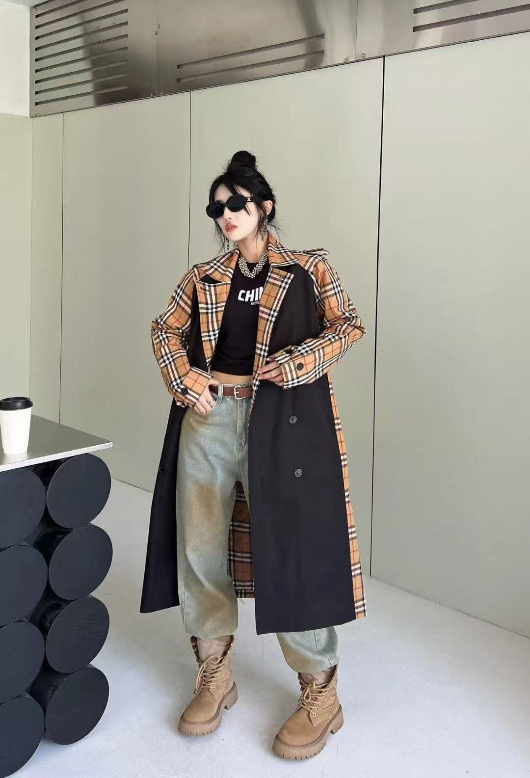 BUR8ERRY チェック柄カラーブロック長袖ジャケット【50％割引+送料無料】