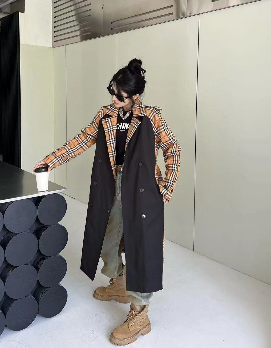 BUR8ERRY チェック柄カラーブロック長袖ジャケット【50％割引+送料無料】