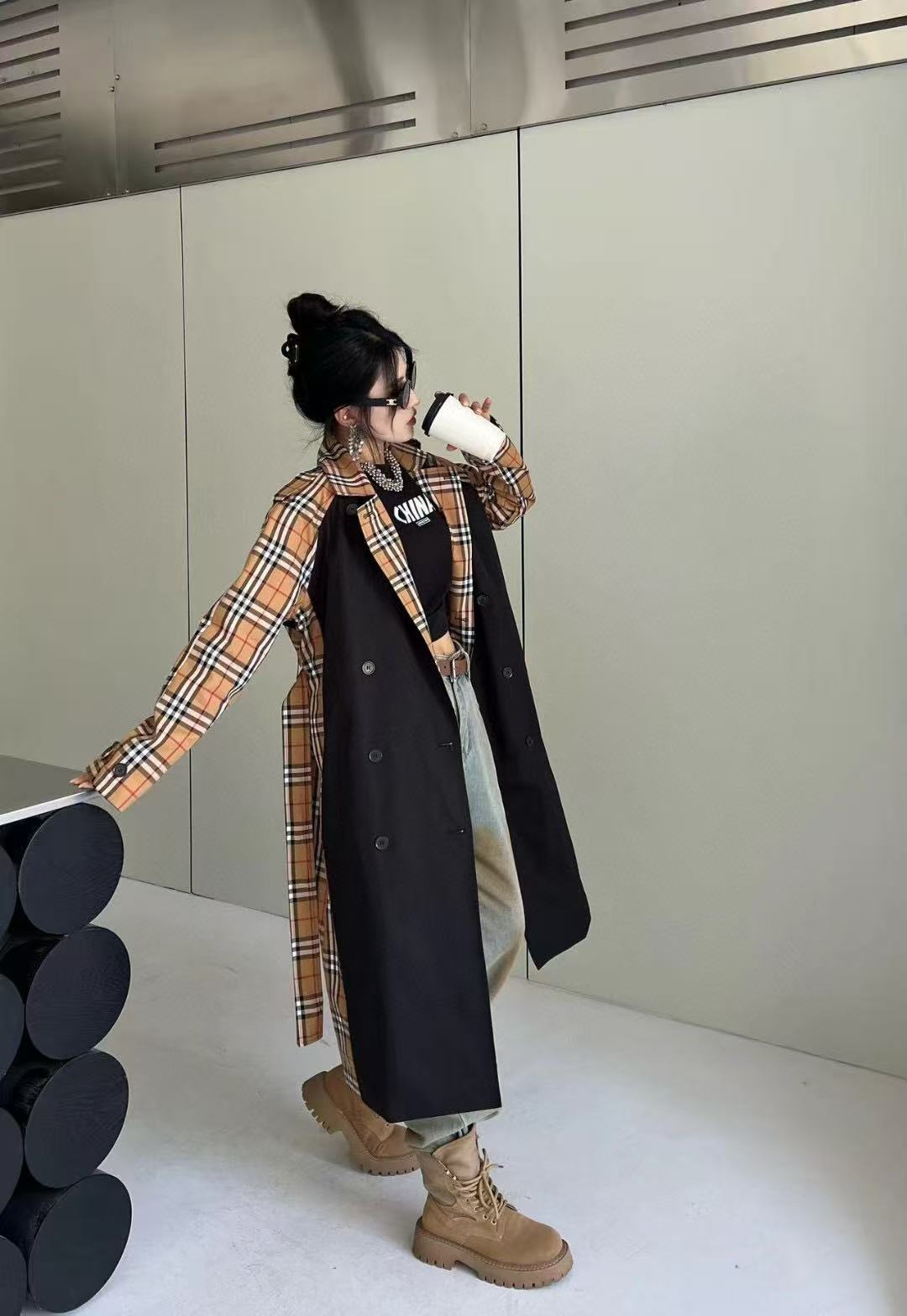 BUR8ERRY チェック柄カラーブロック長袖ジャケット【50％割引+送料無料】