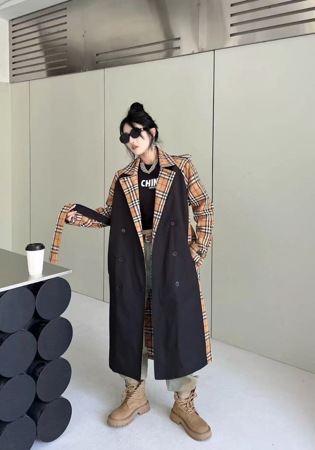 BUR8ERRY チェック柄カラーブロック長袖ジャケット【50％割引+送料無料】