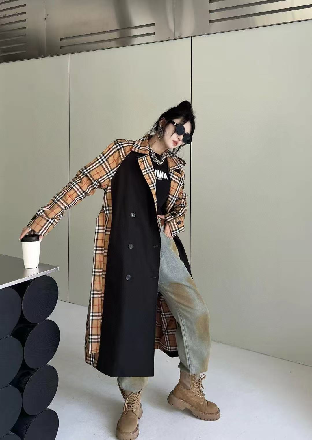 BUR8ERRY チェック柄カラーブロック長袖ジャケット【50％割引+送料無料】