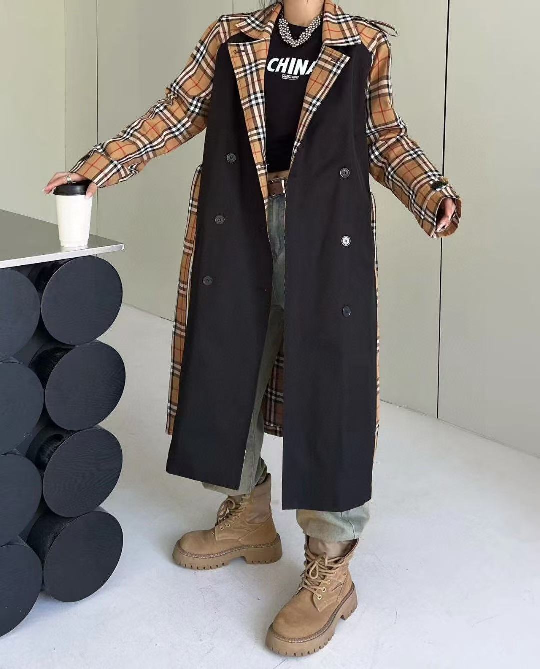 BUR8ERRY チェック柄カラーブロック長袖ジャケット【50％割引+送料無料】