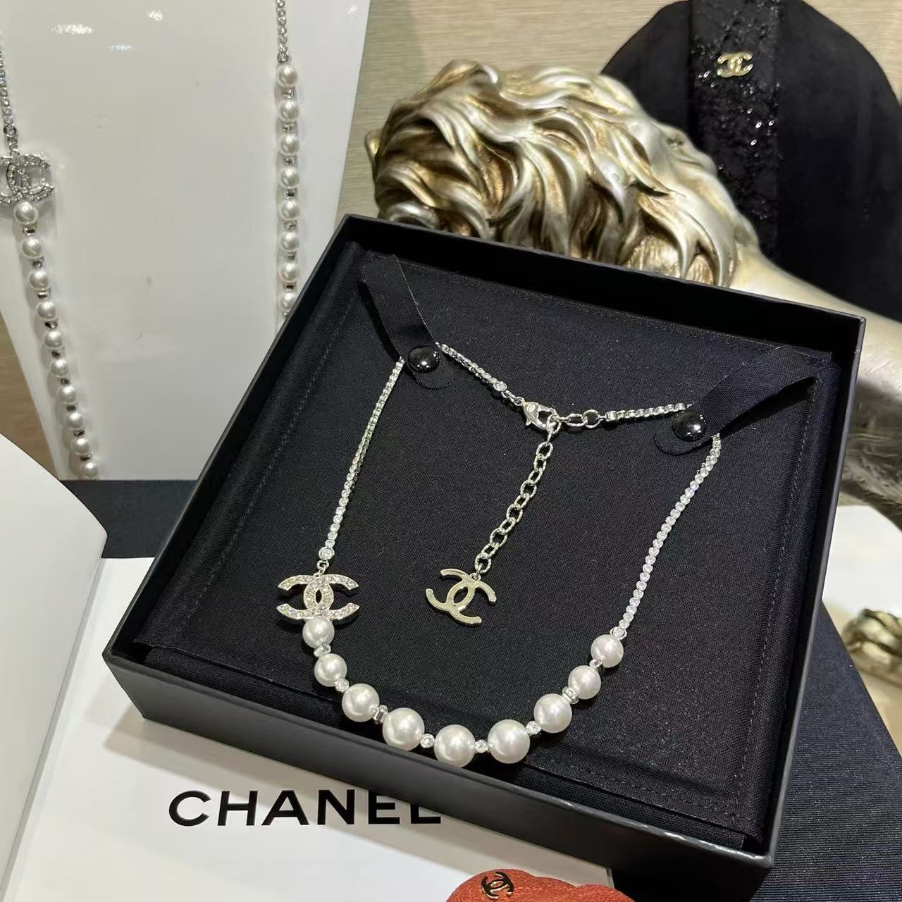 CHANE1 ダブルCパールネックレス【50％割引+送料無料】