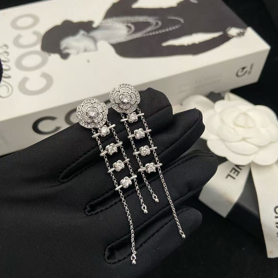 CHANE1 カメリア ダイヤモンド タッセル イヤリング【50％割引+送料無料】