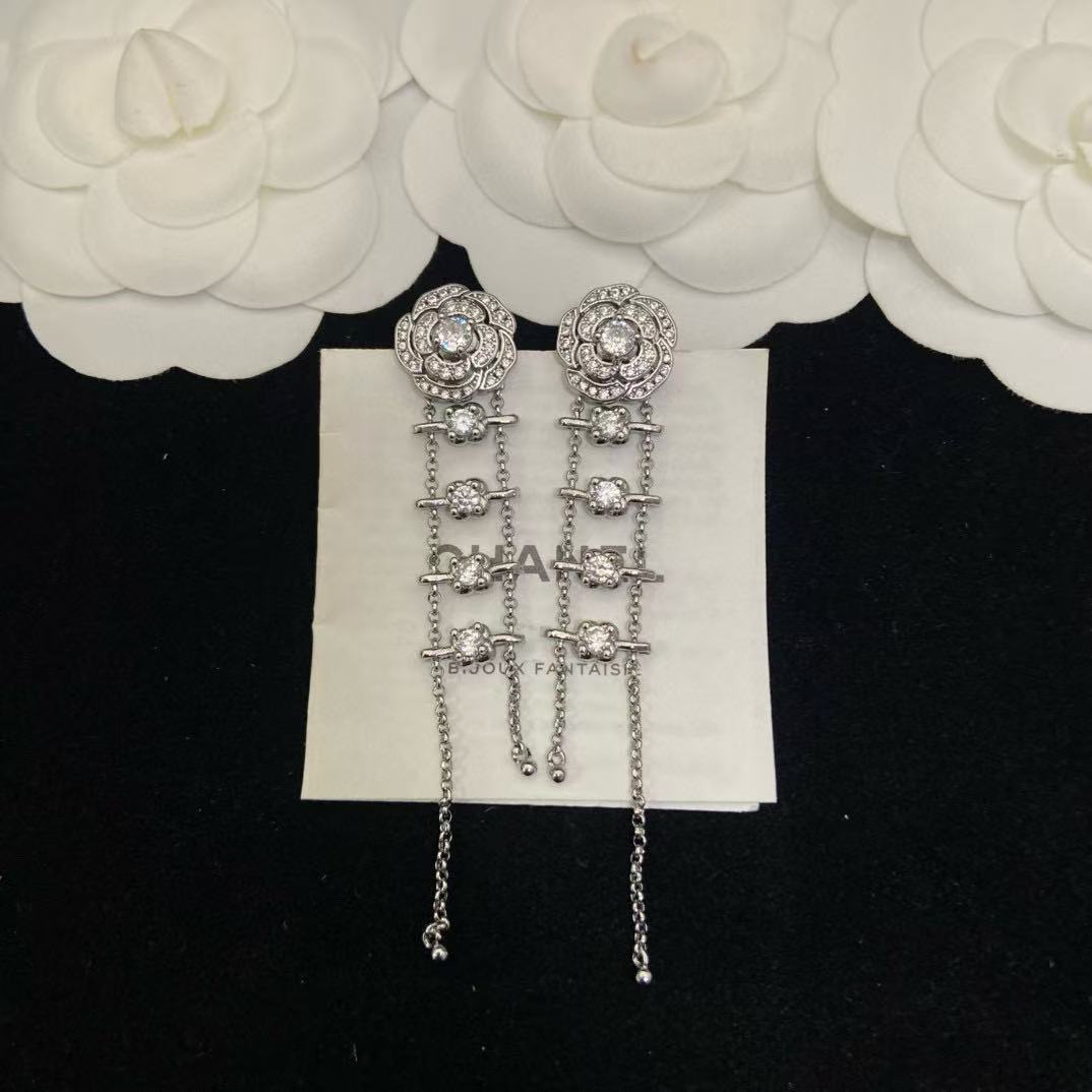 CHANE1 カメリア ダイヤモンド タッセル イヤリング【50％割引+送料無料】