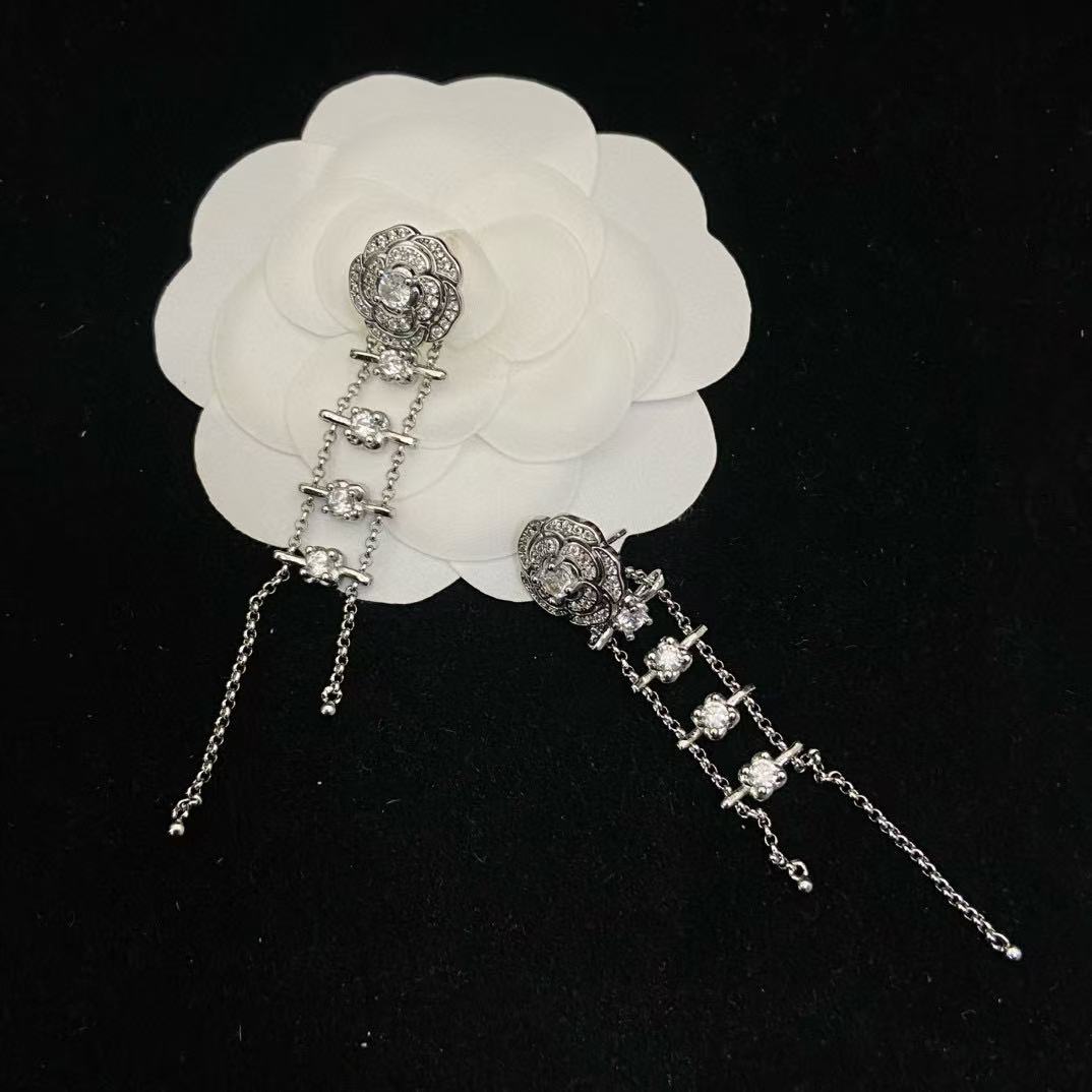 CHANE1 カメリア ダイヤモンド タッセル イヤリング【50％割引+送料無料】