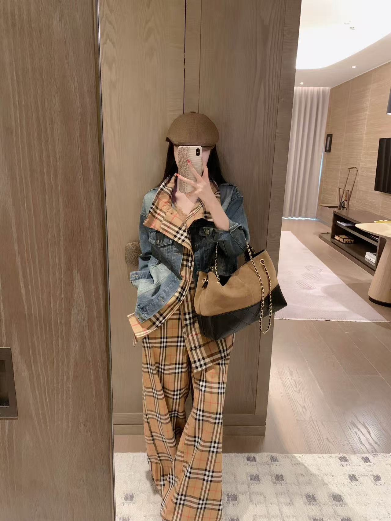 BUR8ERRY パッチワークチェック柄デニムジャケット【50％割引+送料無料】