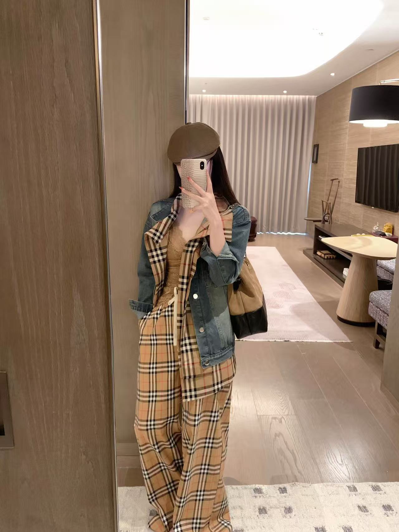 BUR8ERRY パッチワークチェック柄デニムジャケット【50％割引+送料無料】