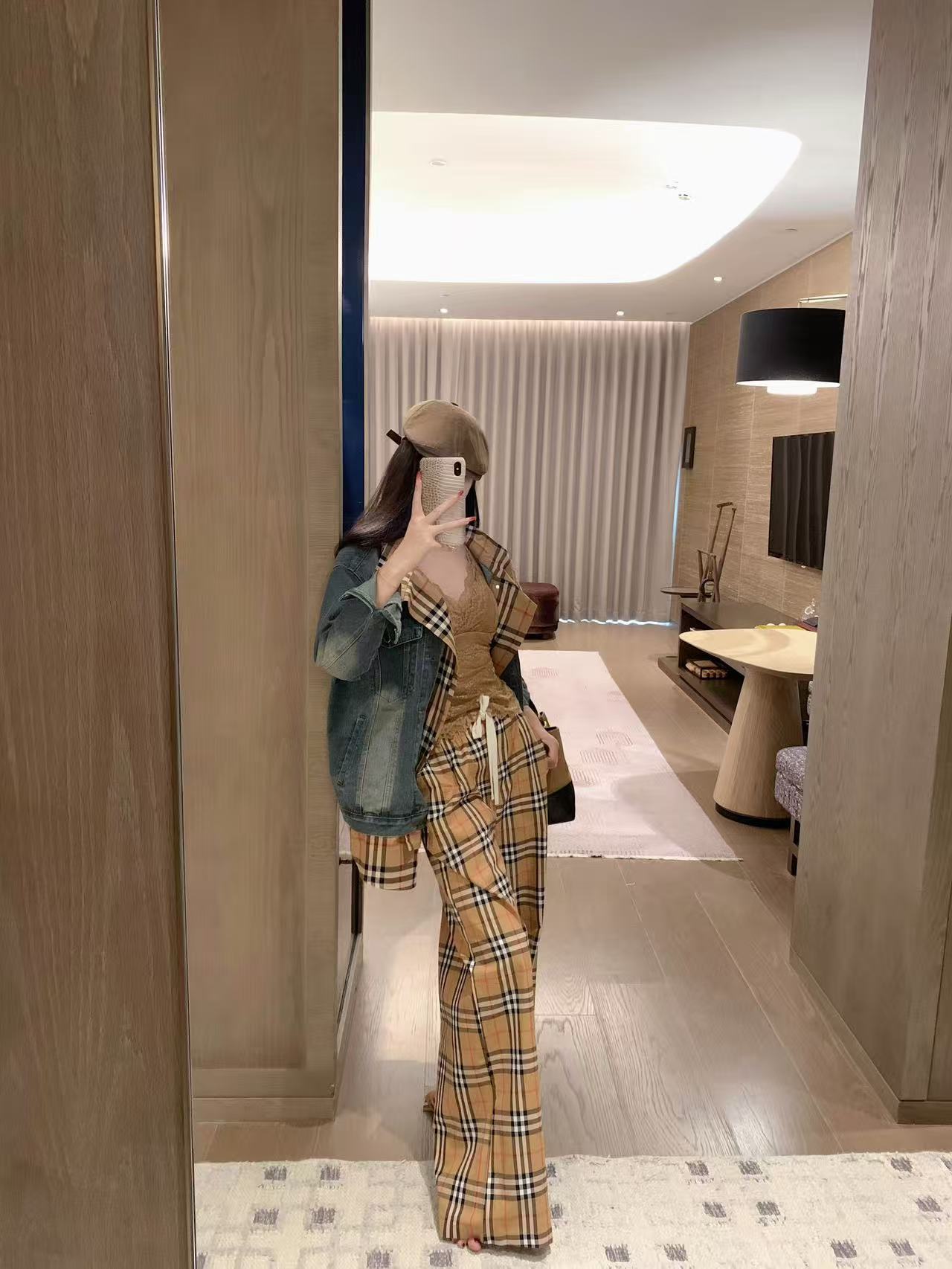 BUR8ERRY パッチワークチェック柄デニムジャケット【50％割引+送料無料】