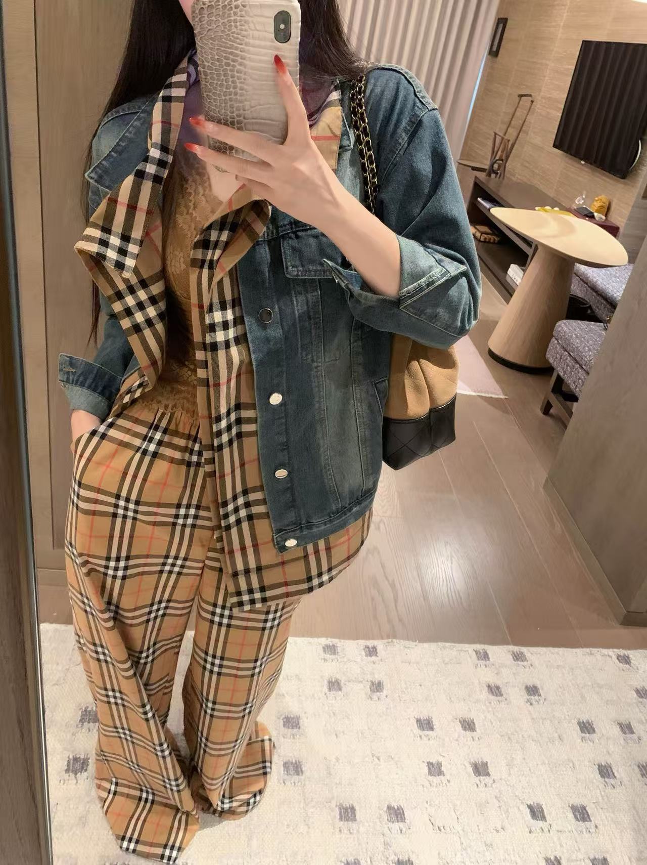 BUR8ERRY パッチワークチェック柄デニムジャケット【50％割引+送料無料】