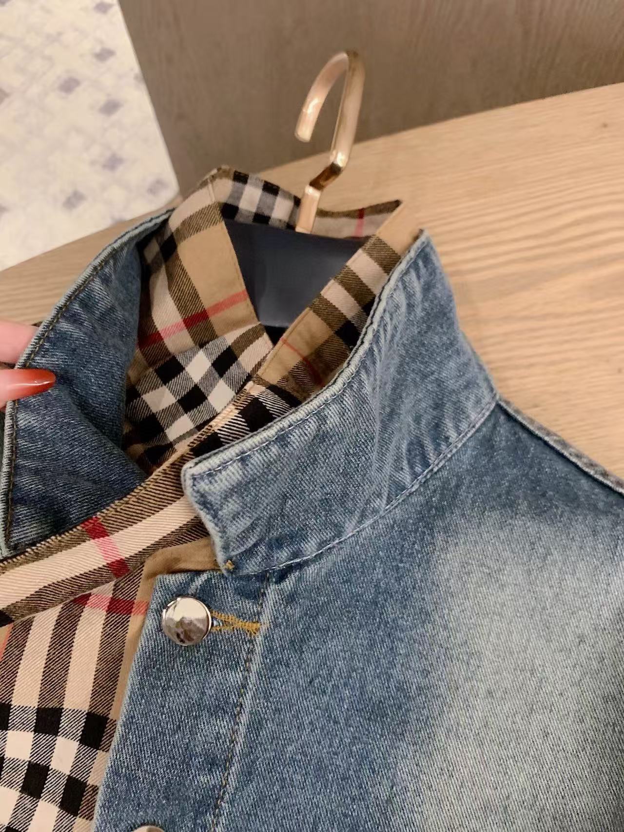 BUR8ERRY パッチワークチェック柄デニムジャケット【50％割引+送料無料】