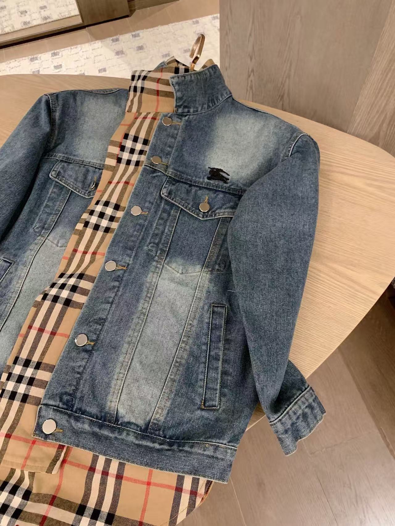 BUR8ERRY パッチワークチェック柄デニムジャケット【50％割引+送料無料】