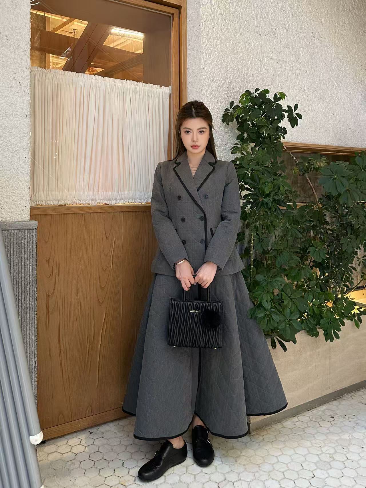 DIOR ダブルブレスト Vネック コート + スカート ツーピースセット【50％割引+送料無料】