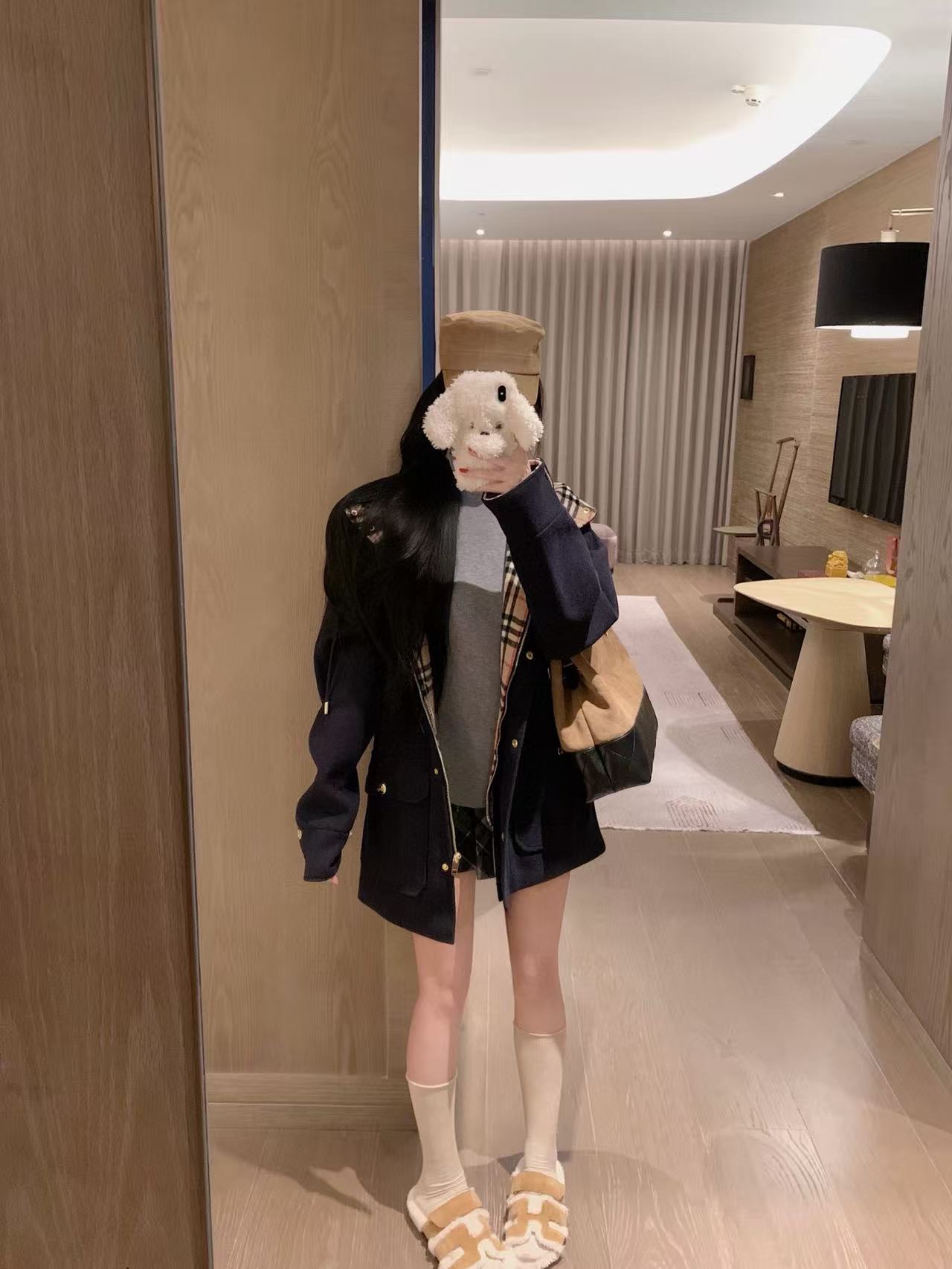 BUR8ERRY チェック柄ダブルフェイスウールフードジャケット【50％割引+送料無料】