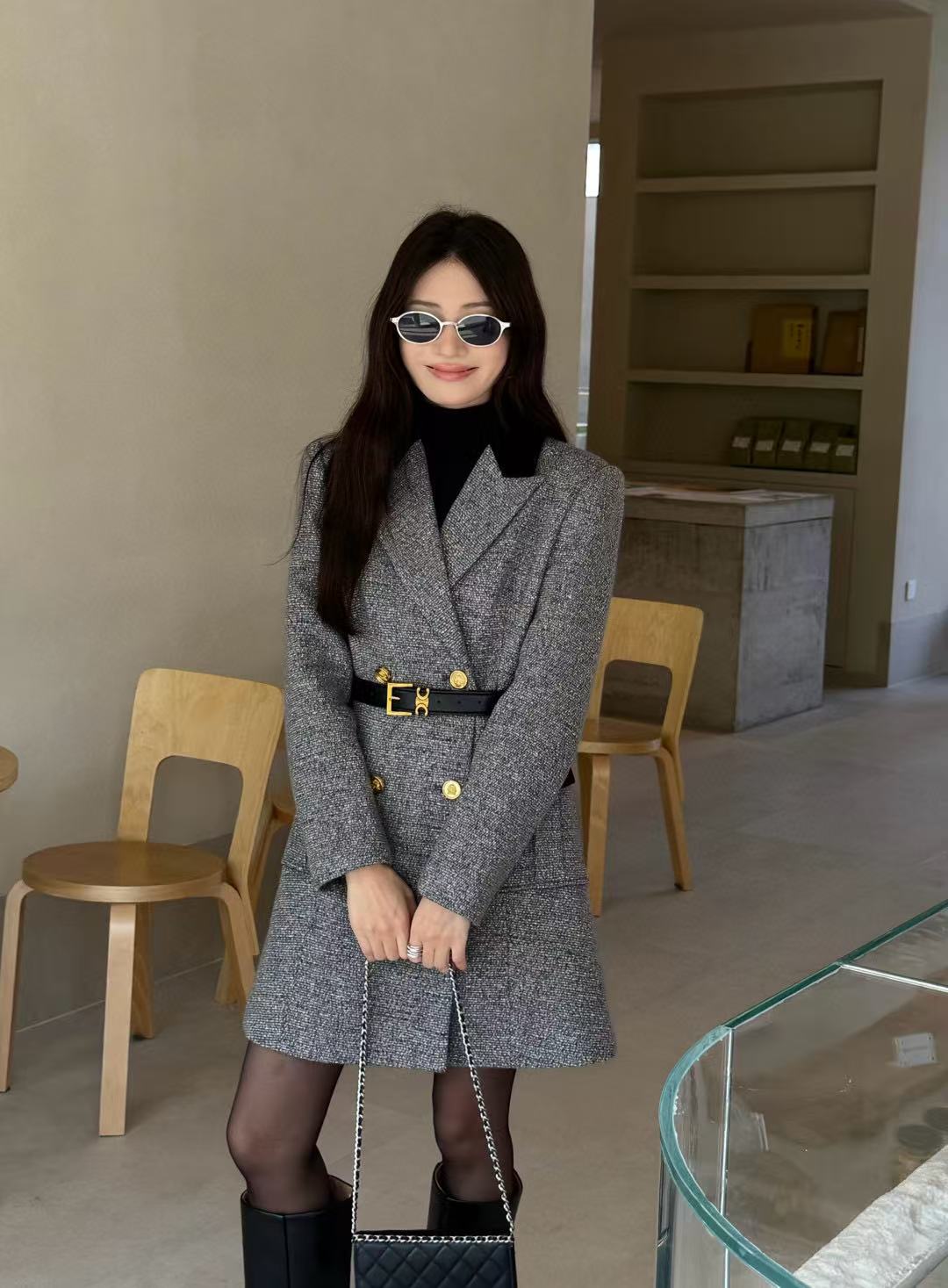 CEL1NE ダブルブレストウールドレス【50％割引+送料無料】