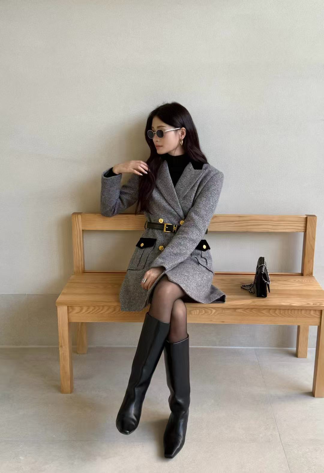 CEL1NE ダブルブレストウールドレス【50％割引+送料無料】