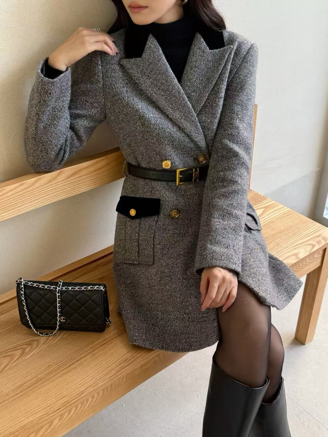 CEL1NE ダブルブレストウールドレス【50％割引+送料無料】