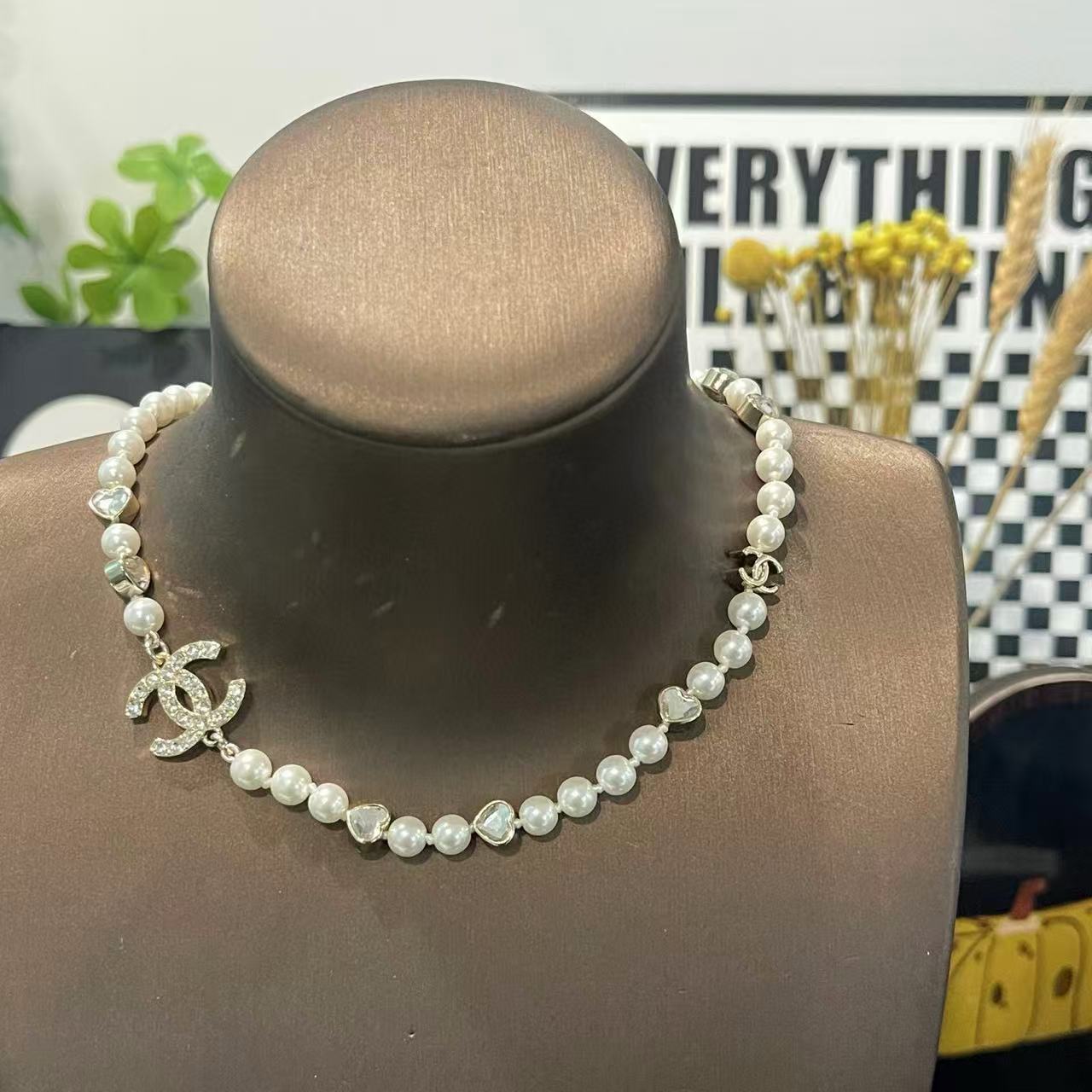 CHANE1 ダブルC パールネックレス【50％割引+送料無料】