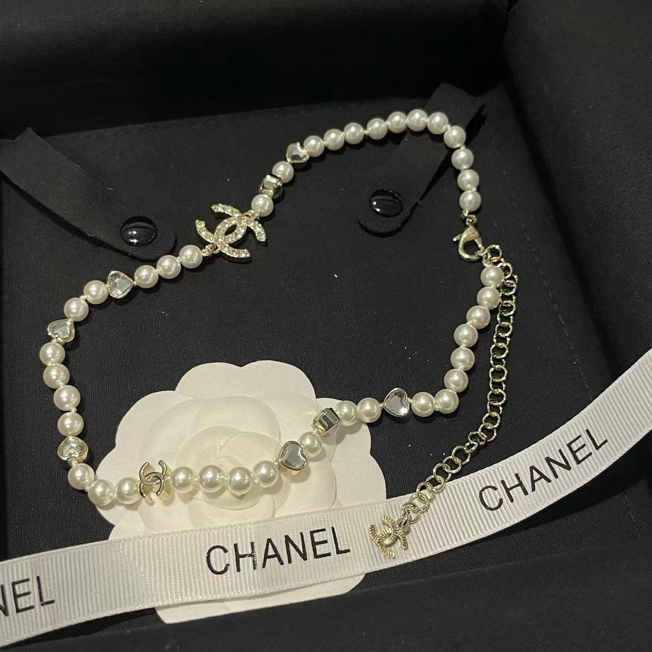 CHANE1 ダブルC パールネックレス【50％割引+送料無料】