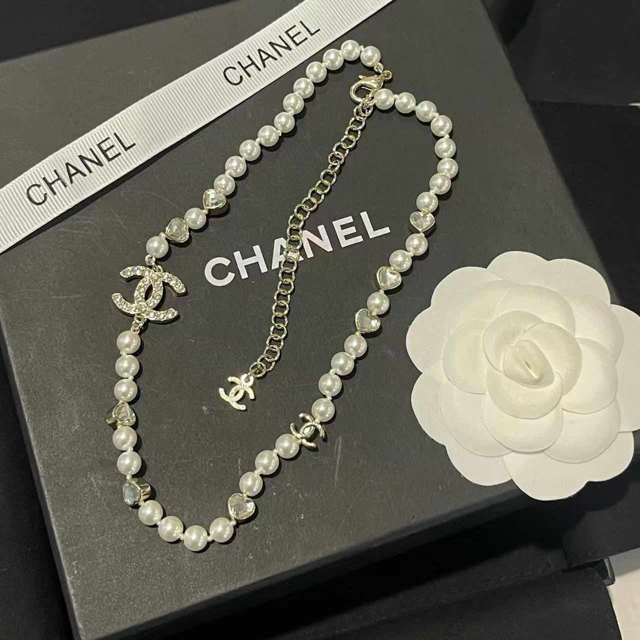 CHANE1 ダブルC パールネックレス【50％割引+送料無料】