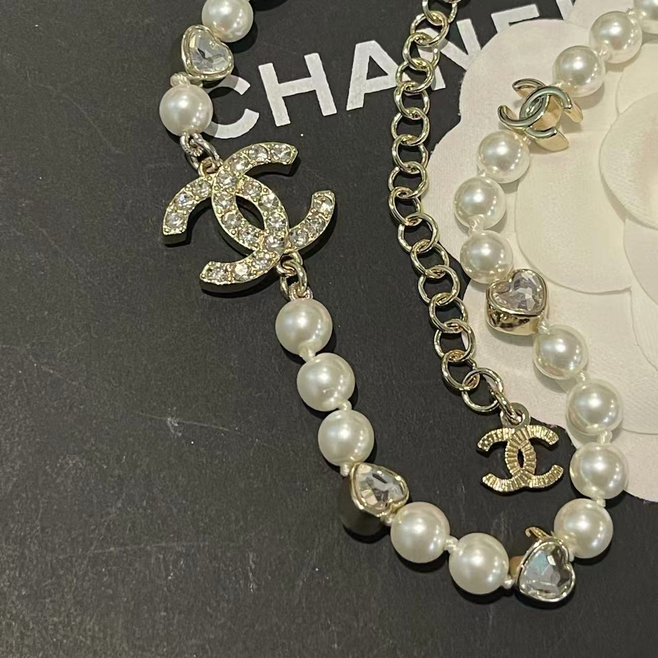 CHANE1 ダブルC パールネックレス【50％割引+送料無料】