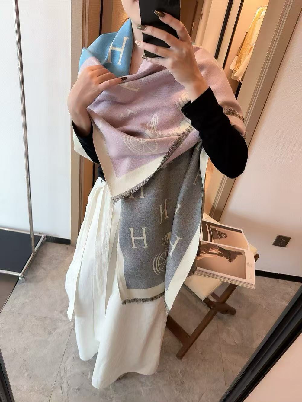 HERME5プリントカシミアスカーフ【50％割引+送料無料】