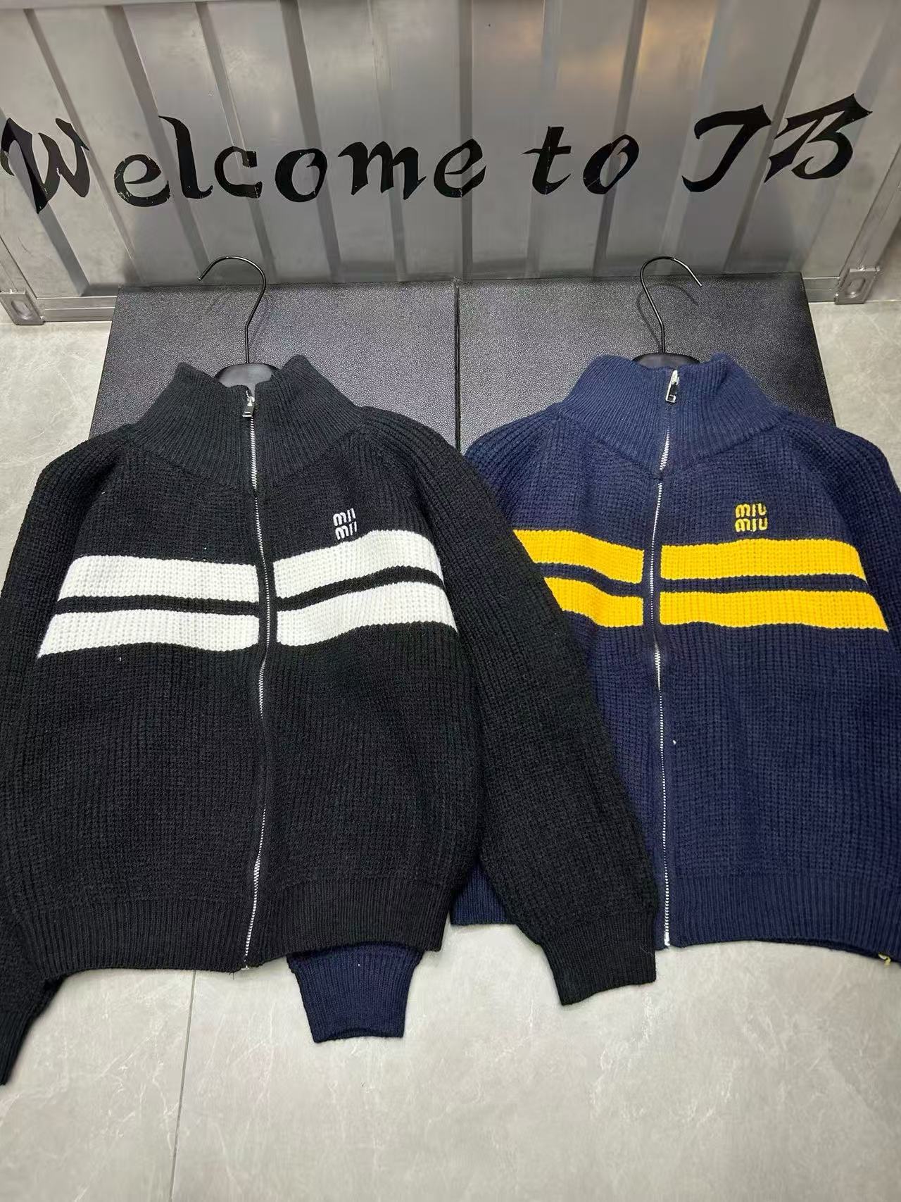 M1UM1U カラーブロック ジッパー ウール カーディガン【50％割引+送料無料】