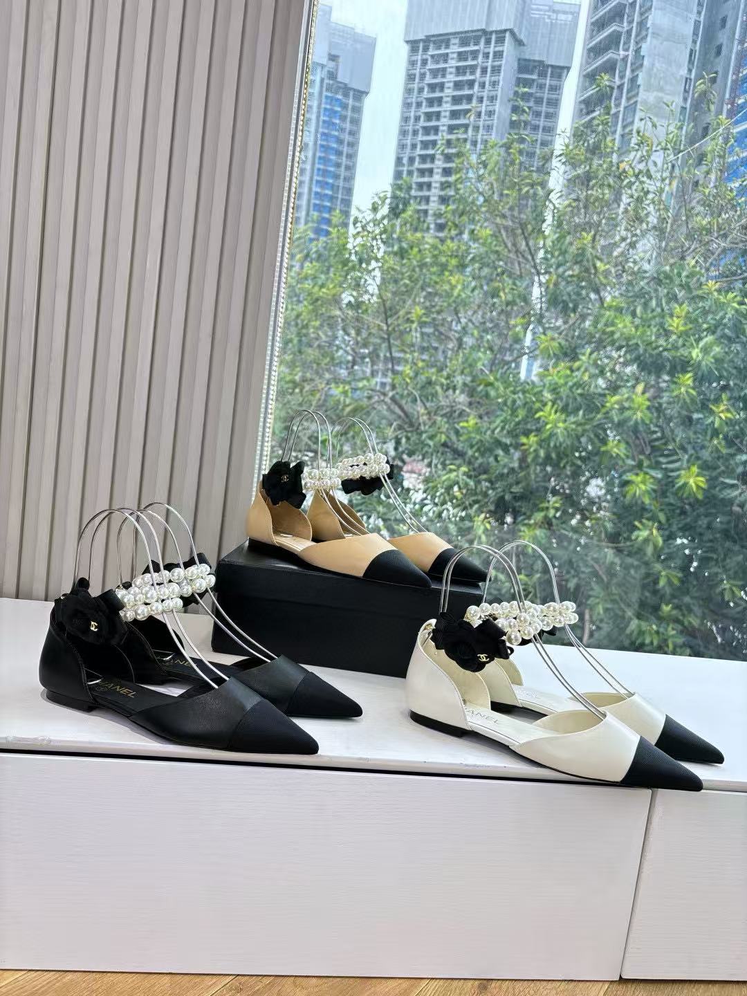 CHANE1 高品質ラムスキンパールフラットシューズ【50％割引+送料無料】