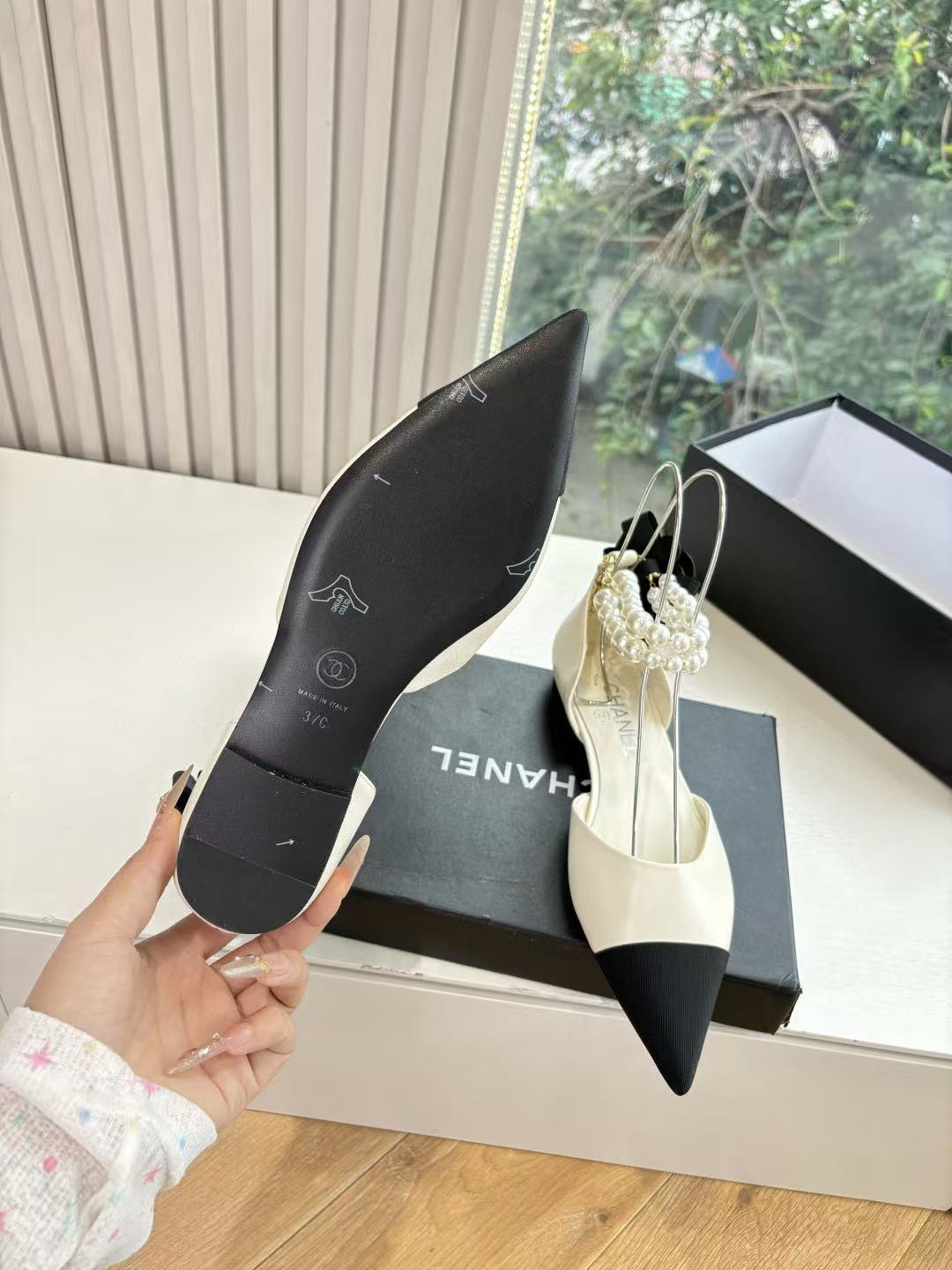 CHANE1 高品質ラムスキンパールフラットシューズ【50％割引+送料無料】