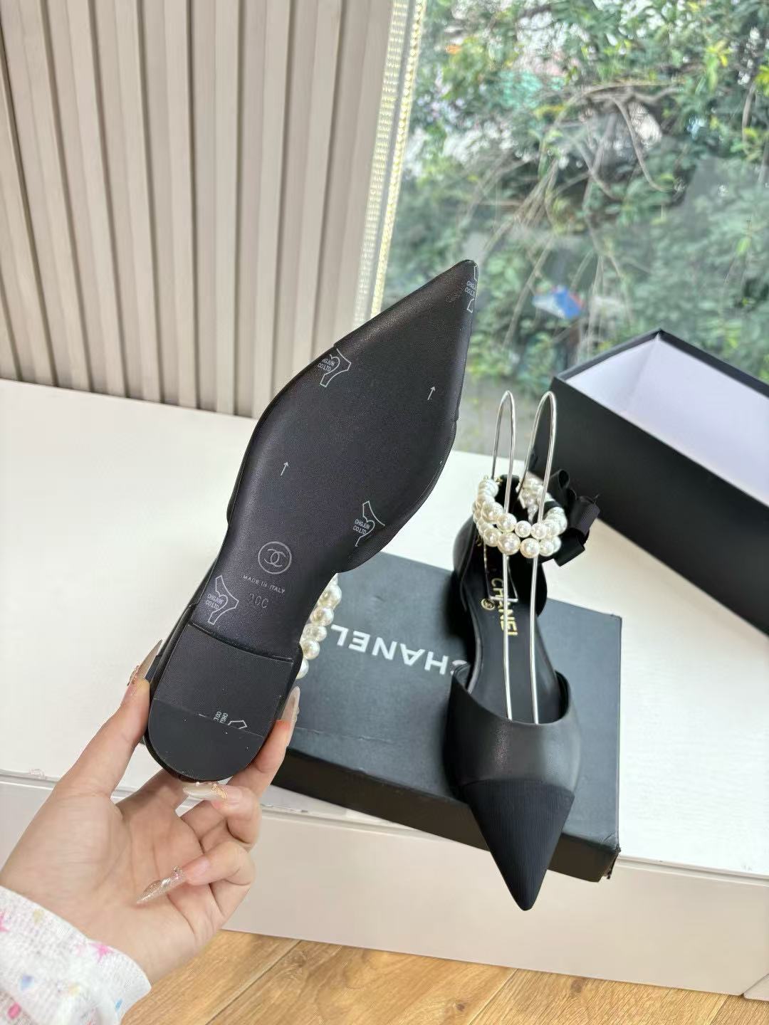 CHANE1 高品質ラムスキンパールフラットシューズ【50％割引+送料無料】