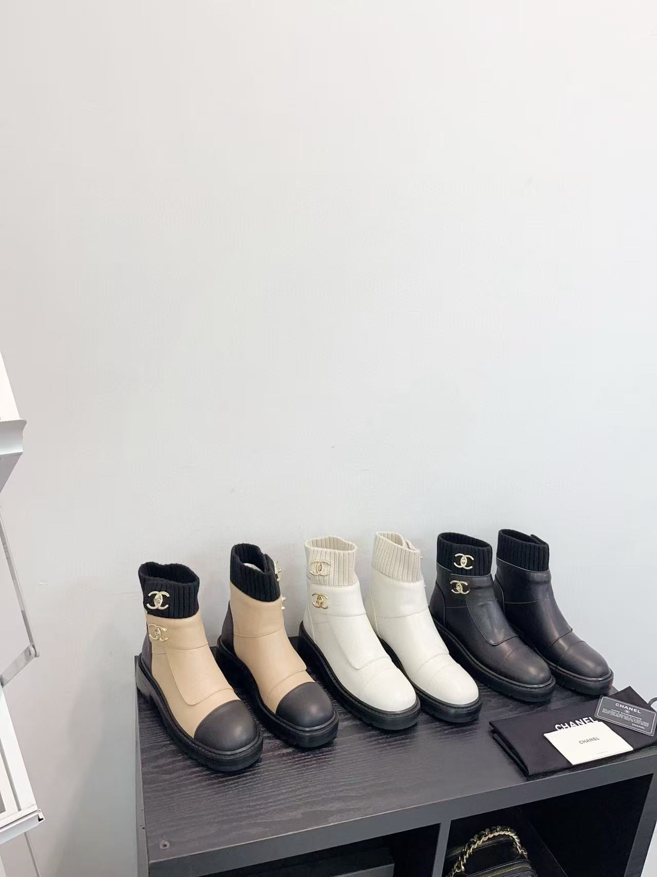 CHANE1 高品質ダブルCレザーアンクルブーツ【50％割引+送料無料】