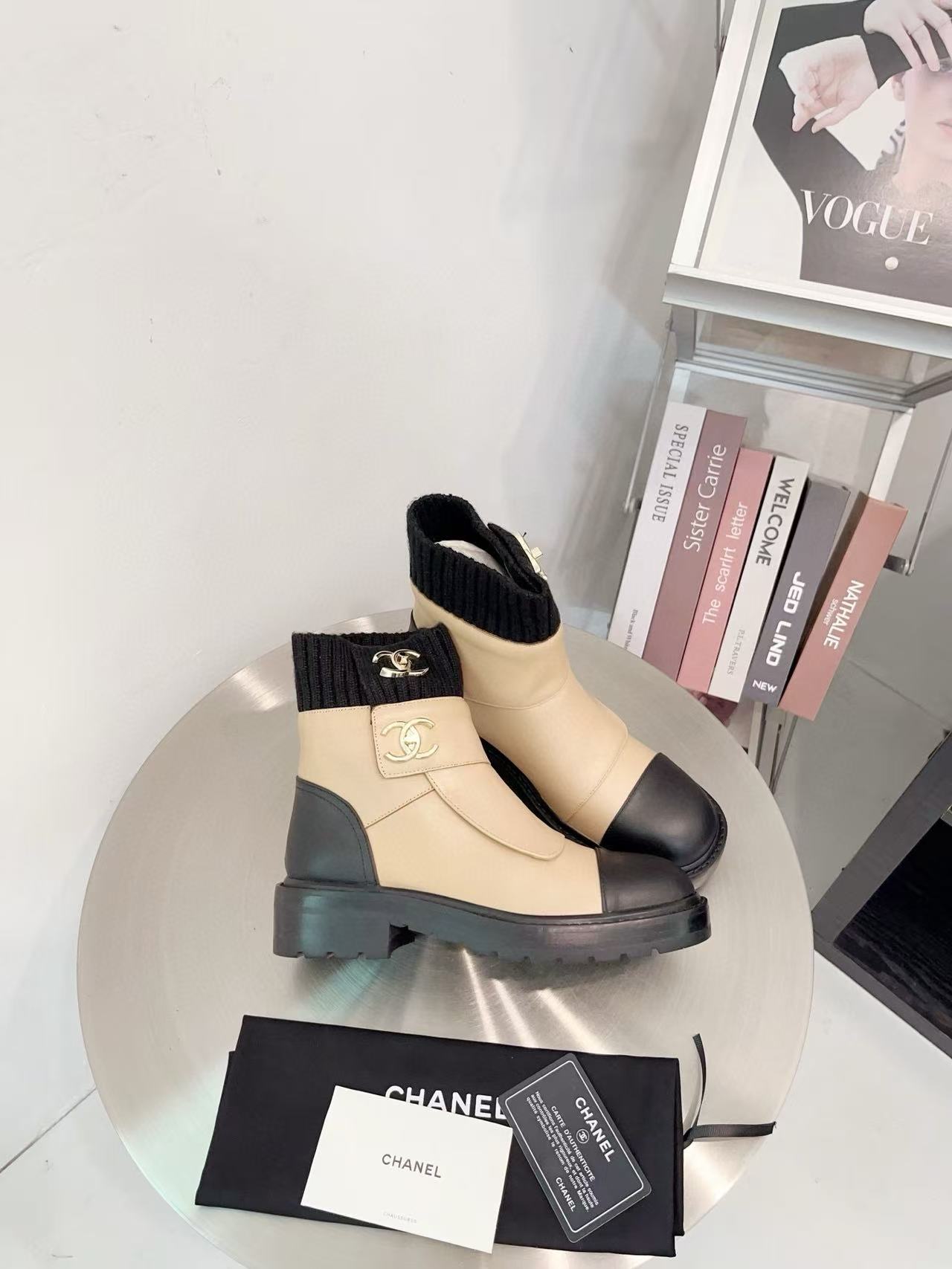 CHANE1 高品質ダブルCレザーアンクルブーツ【50％割引+送料無料】