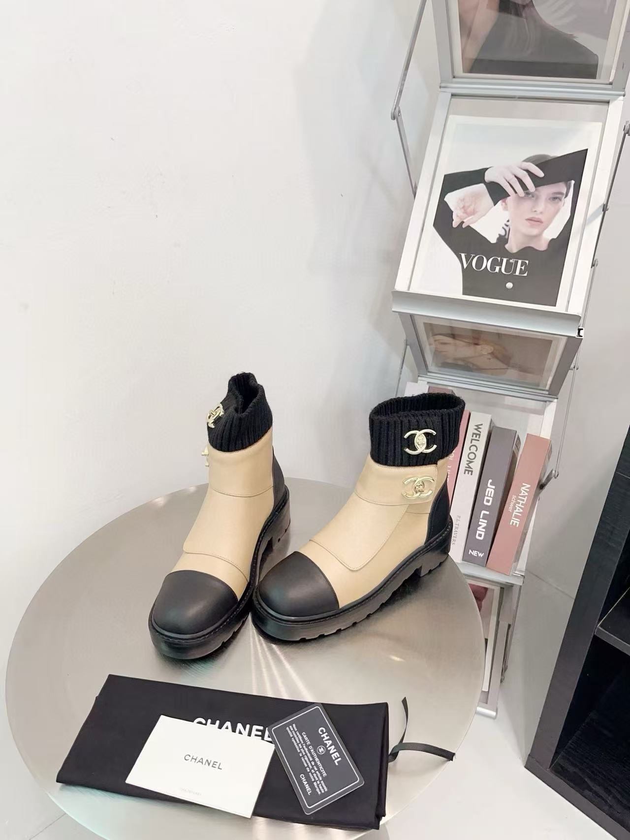 CHANE1 高品質ダブルCレザーアンクルブーツ【50％割引+送料無料】