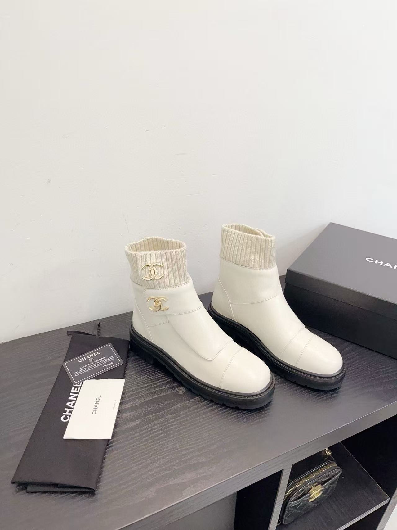 CHANE1 高品質ダブルCレザーアンクルブーツ【50％割引+送料無料】