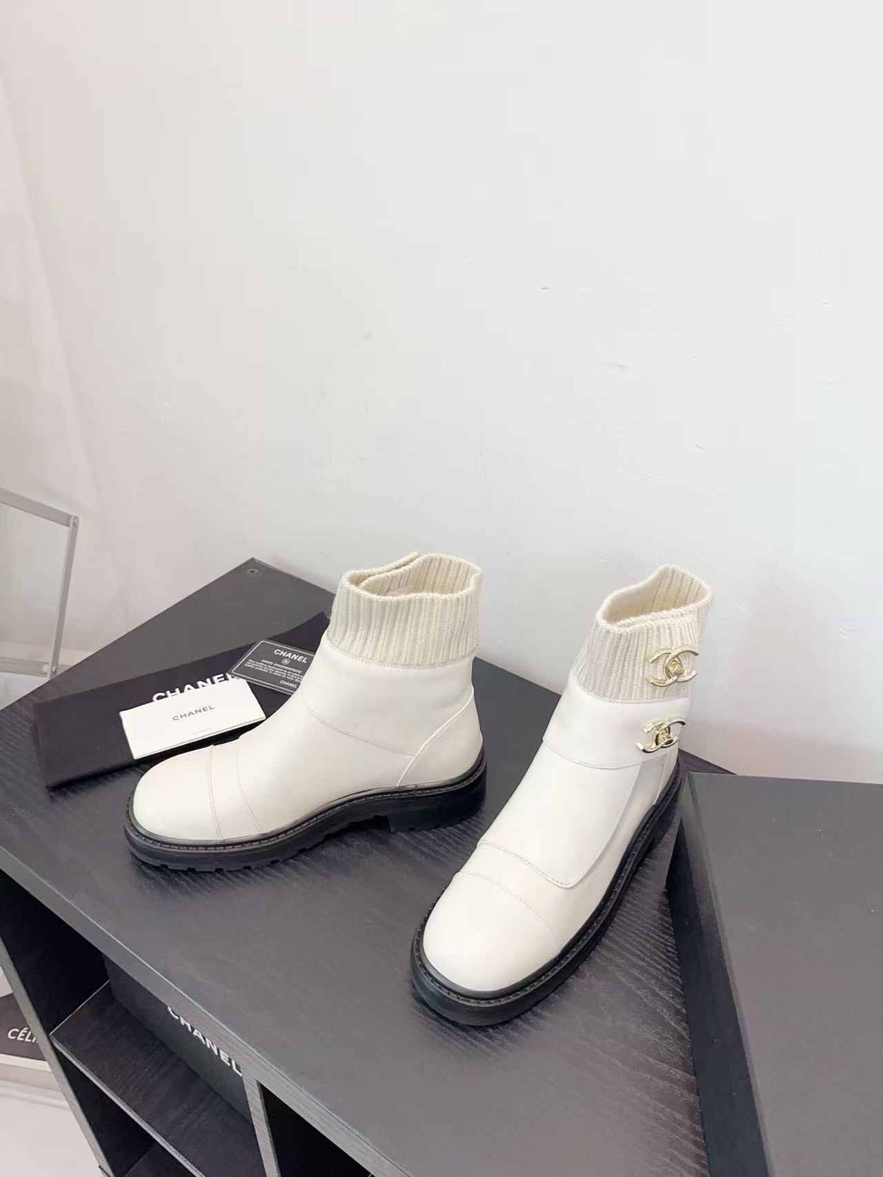 CHANE1 高品質ダブルCレザーアンクルブーツ【50％割引+送料無料】