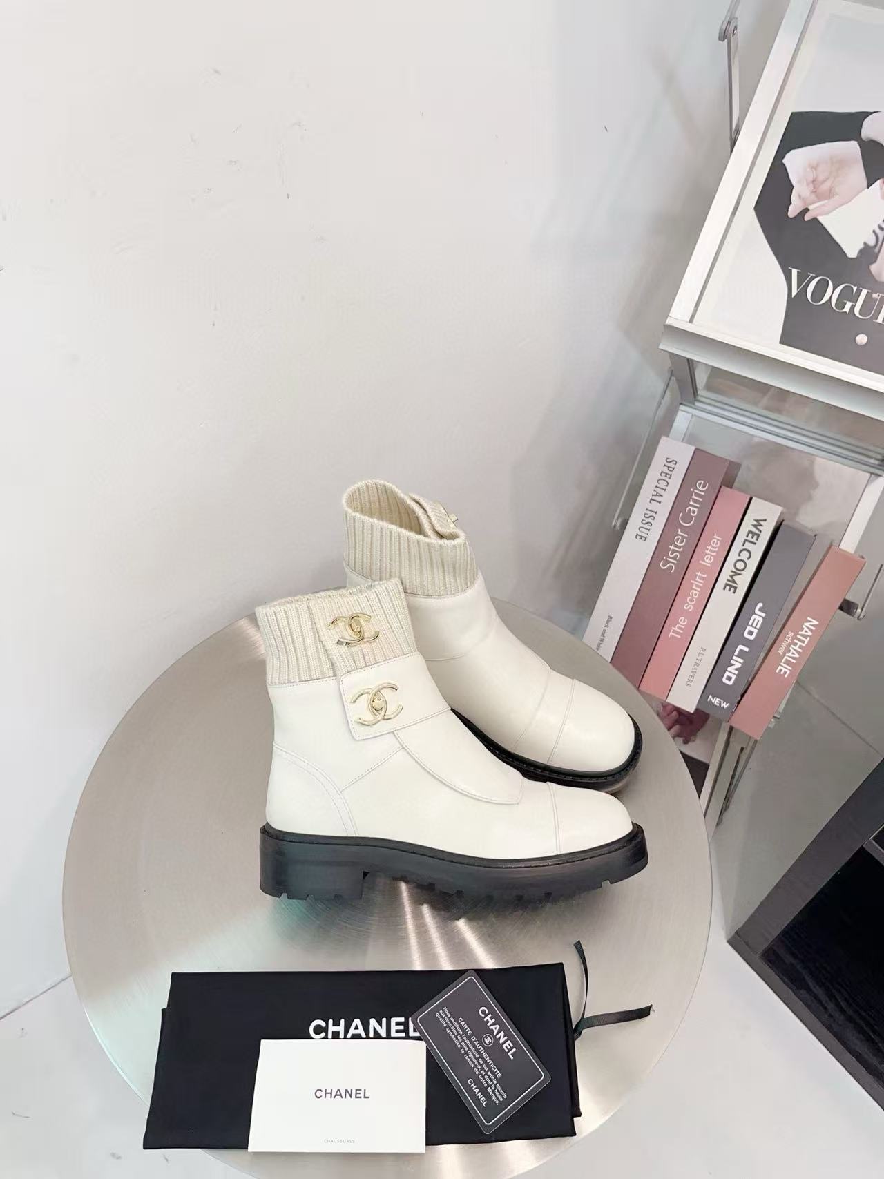 CHANE1 高品質ダブルCレザーアンクルブーツ【50％割引+送料無料】