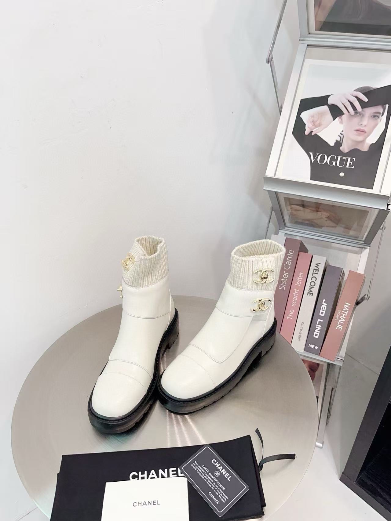 CHANE1 高品質ダブルCレザーアンクルブーツ【50％割引+送料無料】