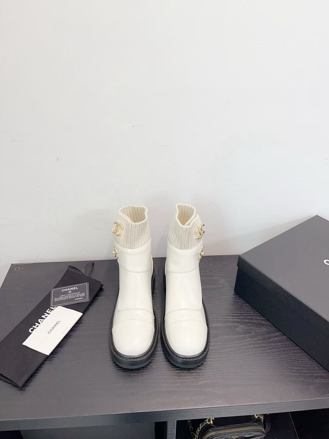 CHANE1 高品質ダブルCレザーアンクルブーツ【50％割引+送料無料】