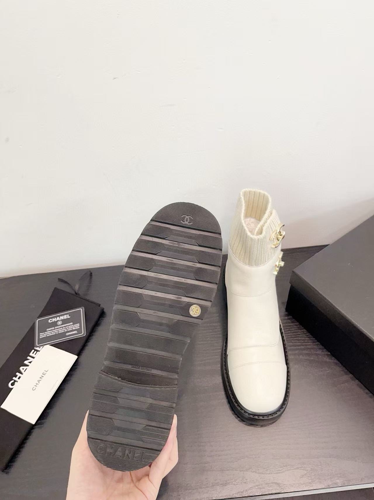 CHANE1 高品質ダブルCレザーアンクルブーツ【50％割引+送料無料】