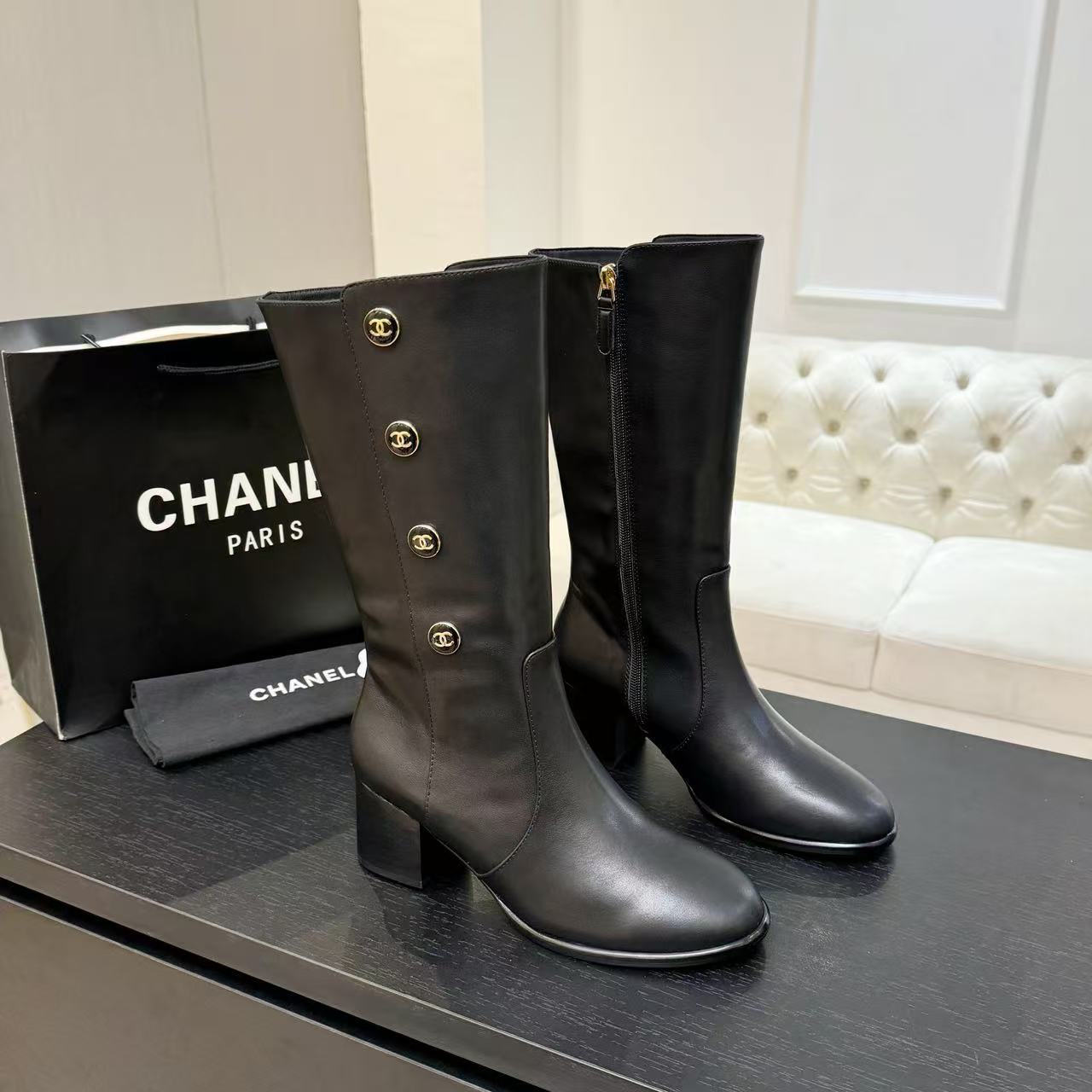 CHANE1高品質ローヒールの牛革ブーツ【50％割引+送料無料】