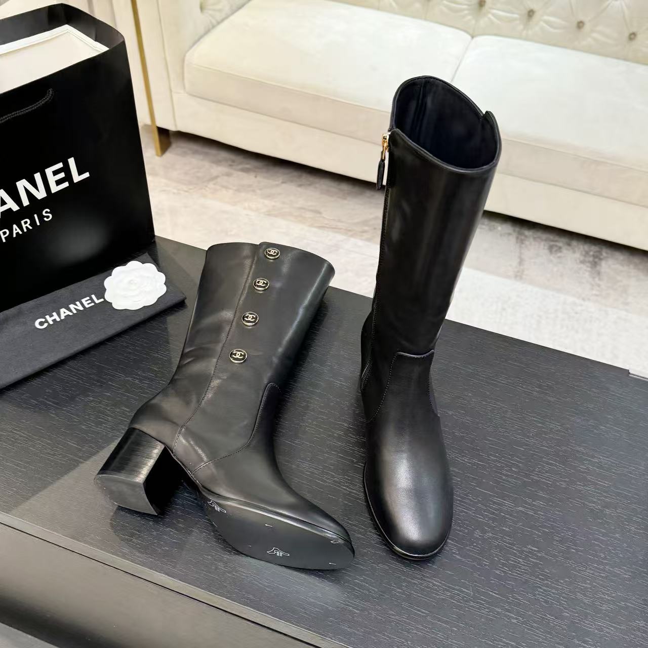 CHANE1高品質ローヒールの牛革ブーツ【50％割引+送料無料】