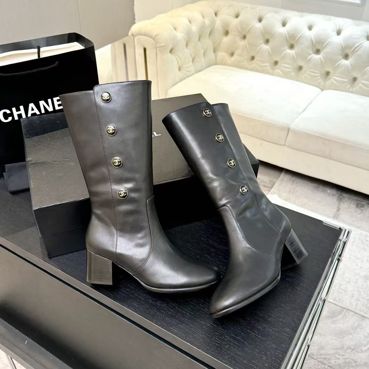 CHANE1高品質ローヒールの牛革ブーツ【50％割引+送料無料】