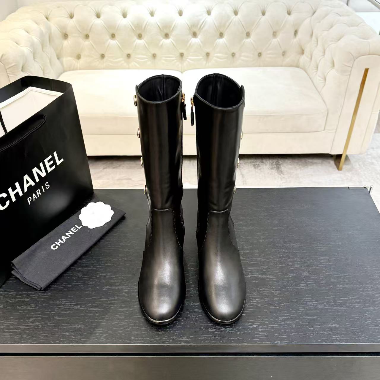 CHANE1高品質ローヒールの牛革ブーツ【50％割引+送料無料】