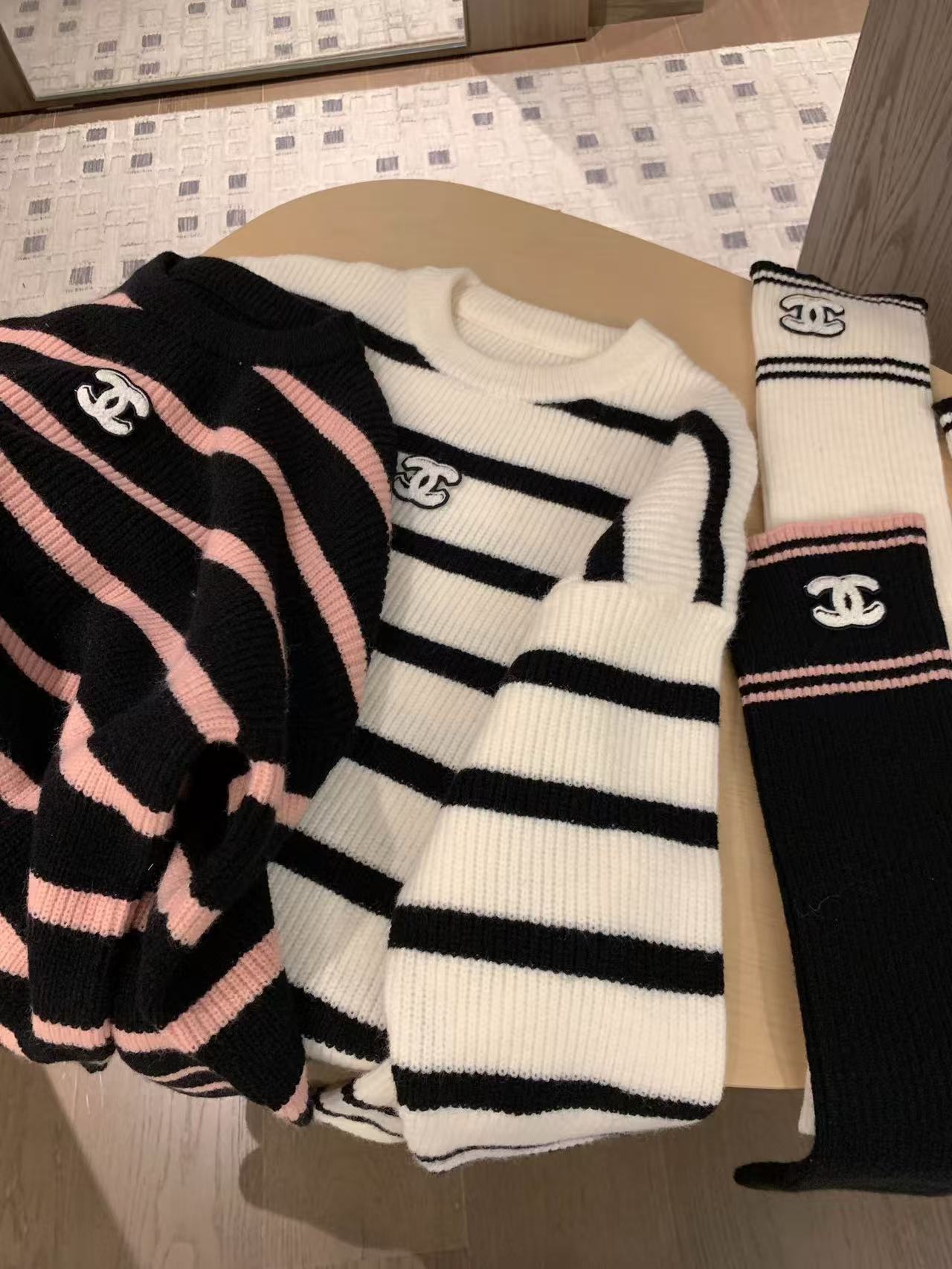 CHANE1 ストライプセーター＆ソックス ツーピースセット【50％割引+送料無料】