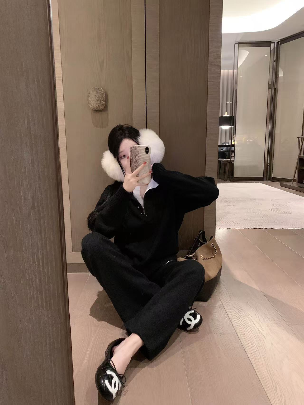 CHANE1 ダブルC セーター+パンツ ツーピースセット【50％割引+送料無料】