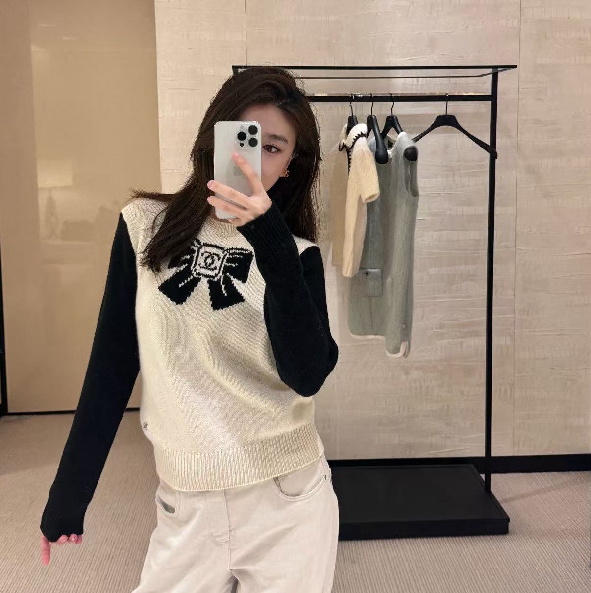 CHANE1 高品質カラーブロックカシミヤセーター【50％割引+送料無料】